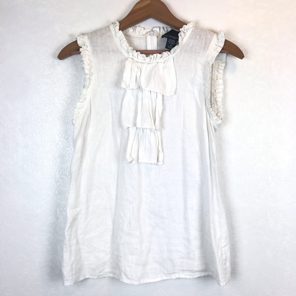 Cynthia Rowley Ruffle Front Linen Blend Blouse